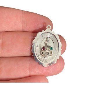 TC Sterling Happy Birthday Cake Charm Fine Pearl Garnet Green Stone Etched 3D